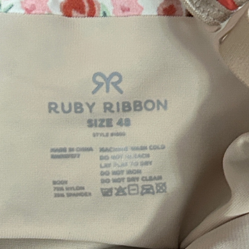 Ruby Ribbon Cream Floral Lace-Trim Camisole shapewear with Orange & Pink Accents - Picture 3 of 3